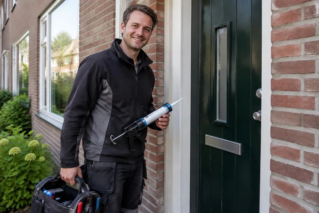 Vakman van Kitbedrijf Schiedam bij de voordeur van een woning